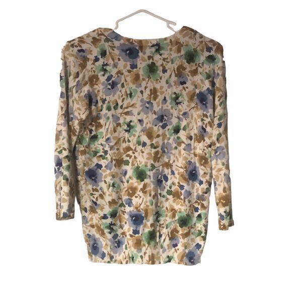 Covington Womens Button Front 3/4 Sleeve Floral Print Ivory Boho Cardigan PM - Picture 2 of 4